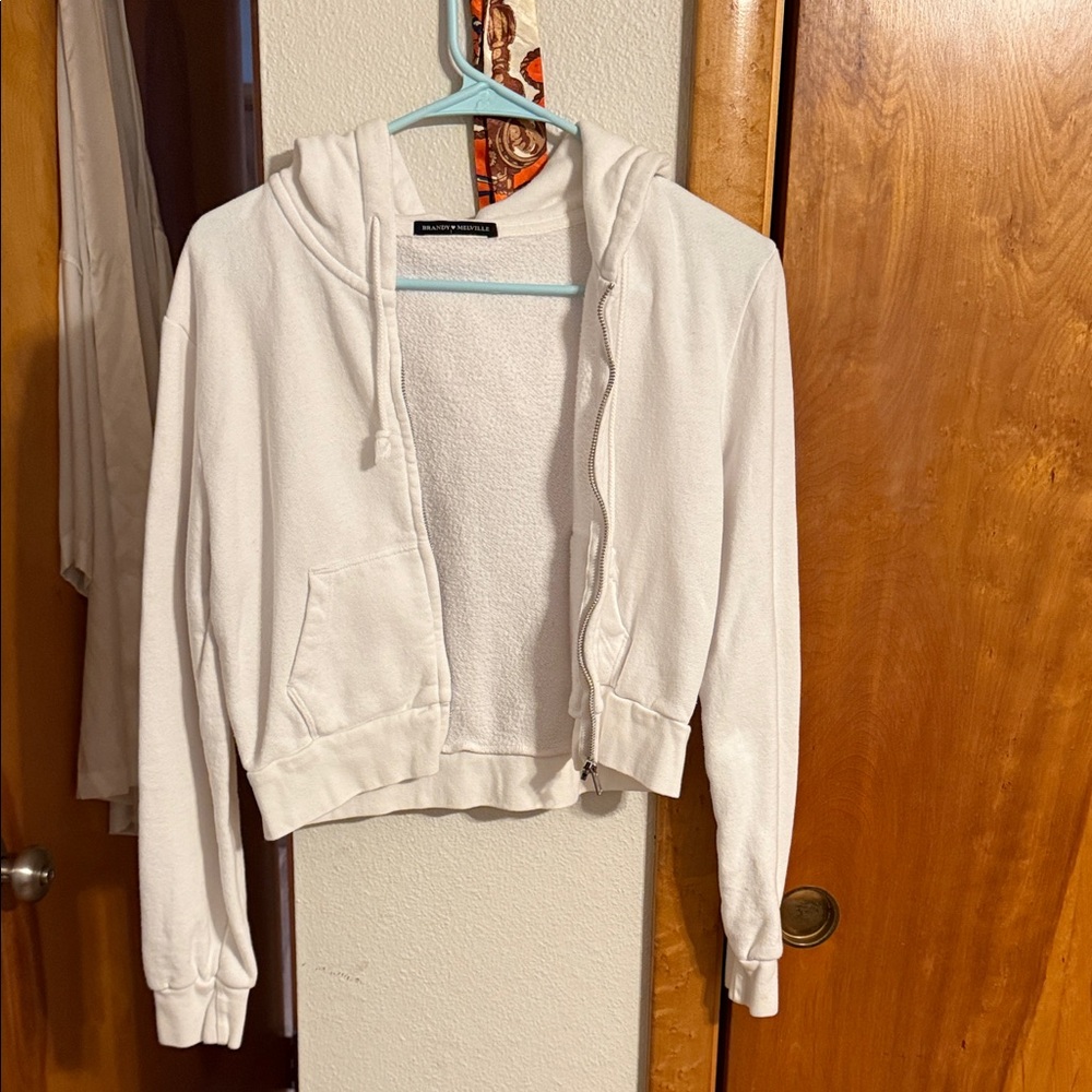 White cropped Zip-Up Hoodie